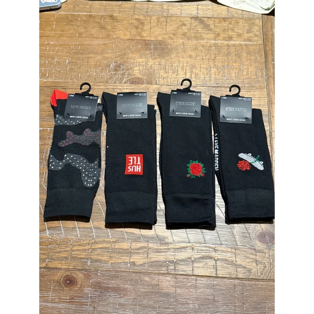 NWT‎ Lot Steve Madden Mens Crew Socks Skateboard 6-12.5 Hustle Camo Black Skater